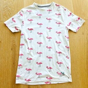 Denim & Flowers Ricky Singh White Flamingo Men's Print Tee Size Small